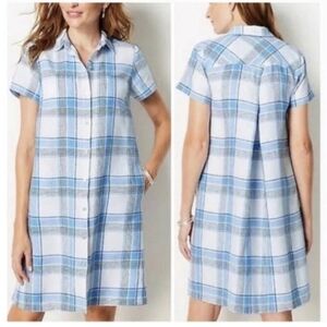 Love Linen By J. Jill Linen Plaid  A-Line Button Front Swing Dress Size Small